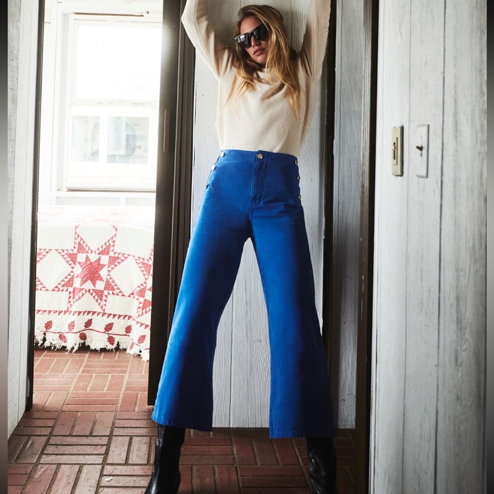 Zara Cropped wide leg buttoned jeans
